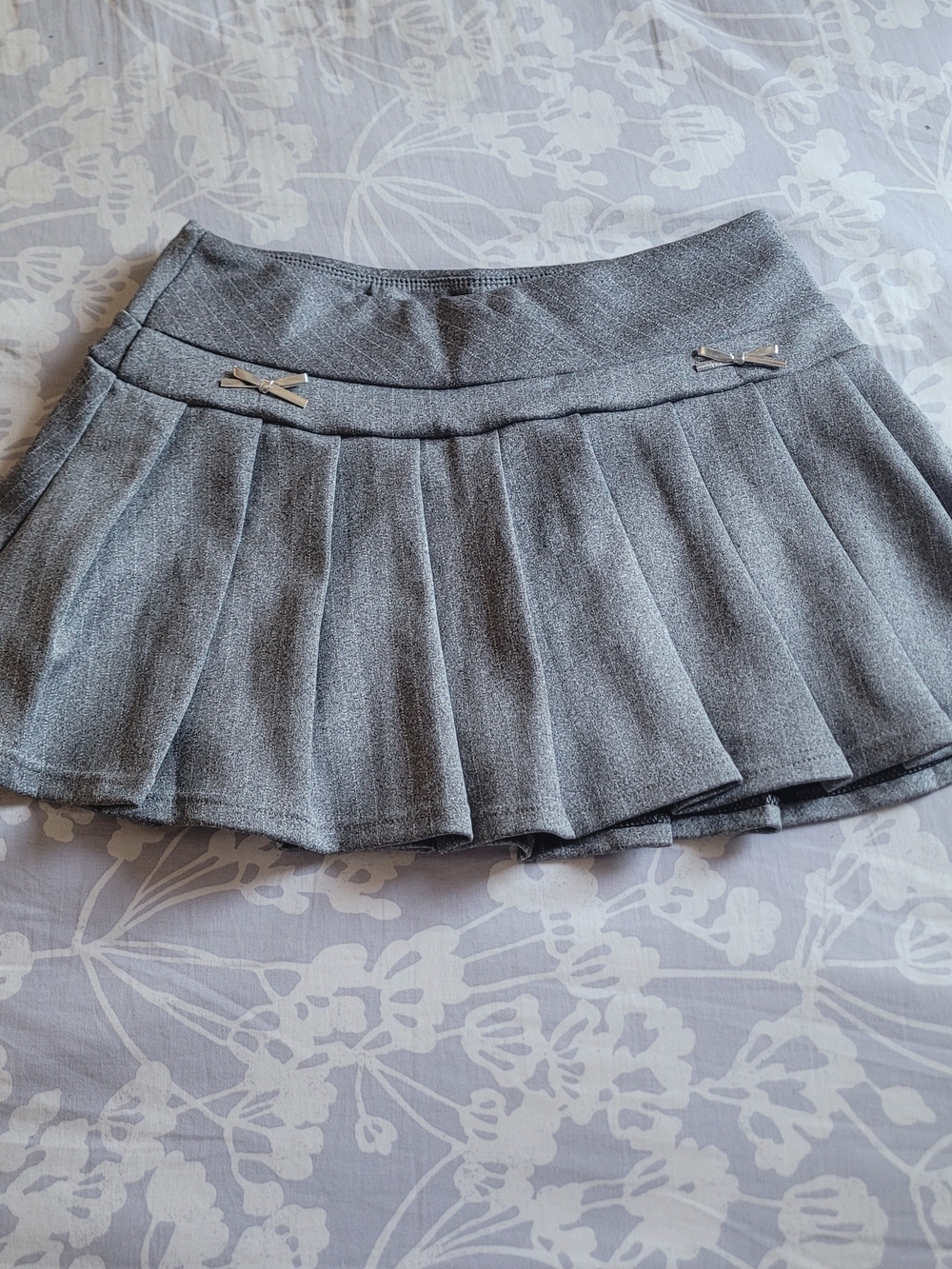 EGO Gray Pleated Mini Skirt with Bow Accents